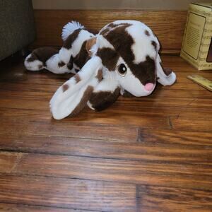 MTY International Bunny Plush White Brown Lop Eared Rabbit Laying 20"L Toy Pet